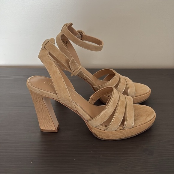 New Donald Pliner Ankle Strap Platform Baybi Sandal 4” Heel Tan Size 8 - Picture 5 of 11